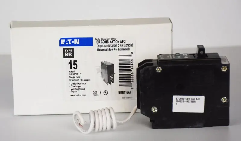 Eaton BRN115AF Circuit Breaker, Type BR, 15 , 1-Pole, 120/240 V, Instantaneous, Tall Time Trip, Pigtail