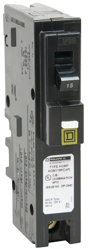 Square D HOM115PCAFIC Circuit Breaker, CAFCI, Compact, 15 , Plug, 1-Pole, 120 V