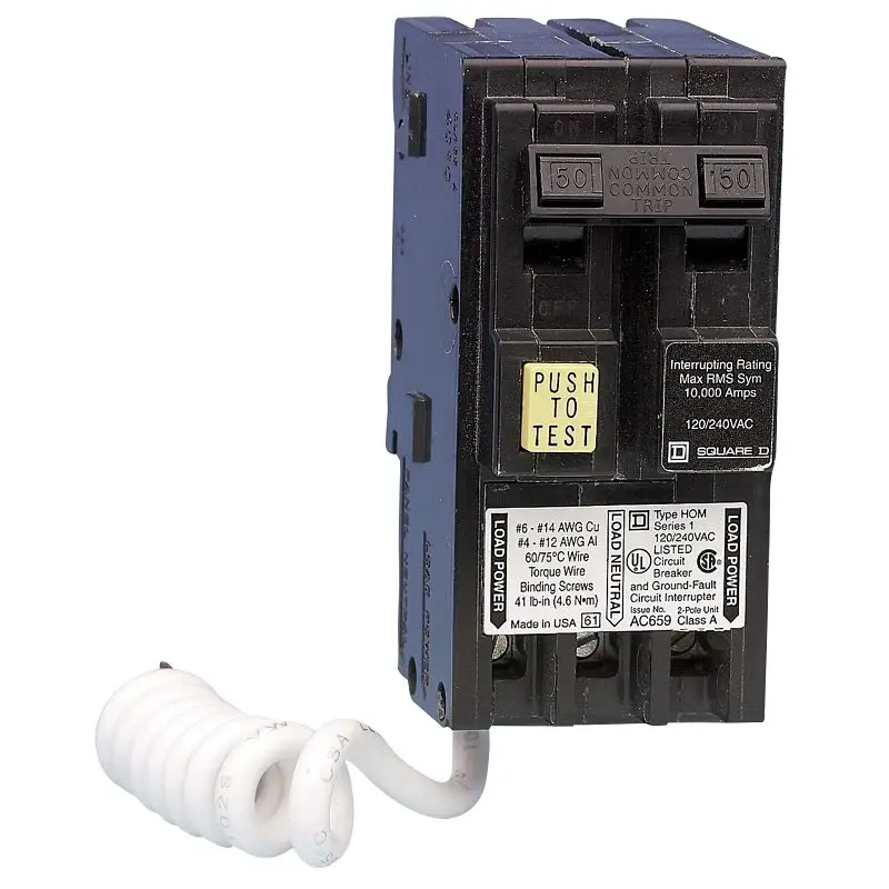 Square D Homeline HOM250GFICP Circuit Breaker, GFCI, Travel, 50 , 2 -Pole, 120/240 V, Fixed Trip, Plug Mounting