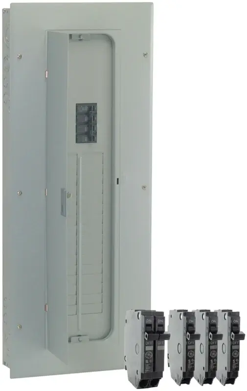 GE TM3220CCUB2K Load Center, 2 -Pole, 200 , 32 -Space, 40 -Circuit, Central Breaker, NEMA 1 Enclosure, Gray