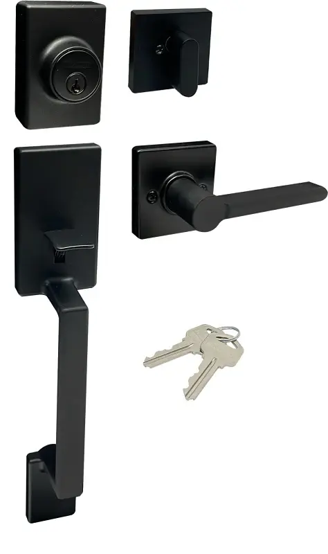 ProSource HPX9S3BSR4H24 Combination Lockset, Lever Handle, Matte Black, Lever Interior Handle, 3 Grade, Steel Hardened Ste...