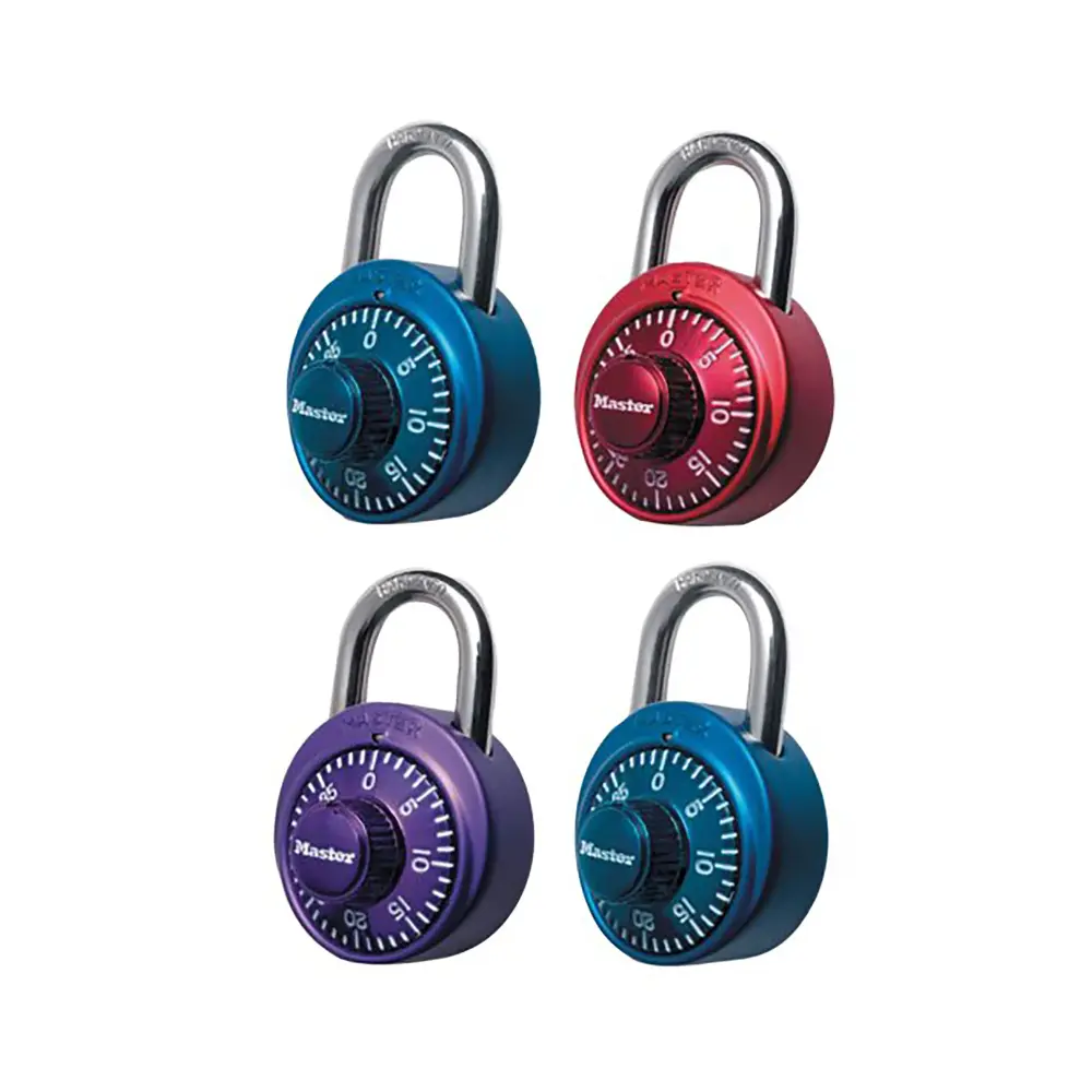 Set 4 Wide Combination Dial Padlock 1-7/8'', Assorted Colors