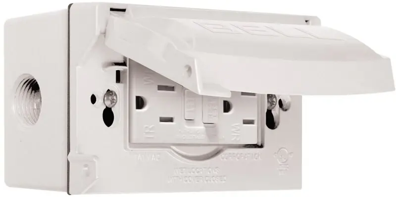 BOX/FLIP COVER 1G WP GFCI WHT Knockouts