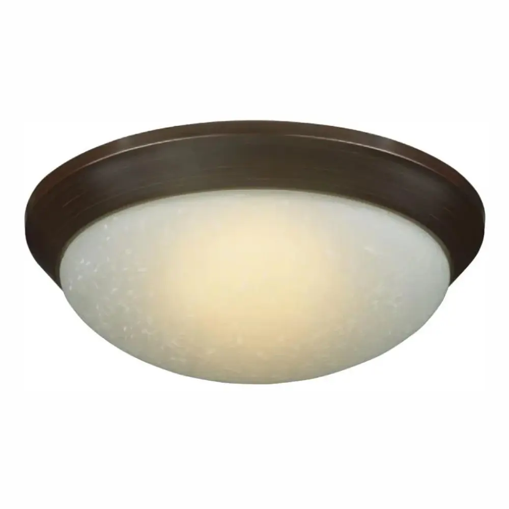 Hampton Bay 12.7 . 120-Watt Equivalent Oil-Rubbed Bronze Integrated LED Flush Mount Etched Flax Glass Shade Damaged Box
