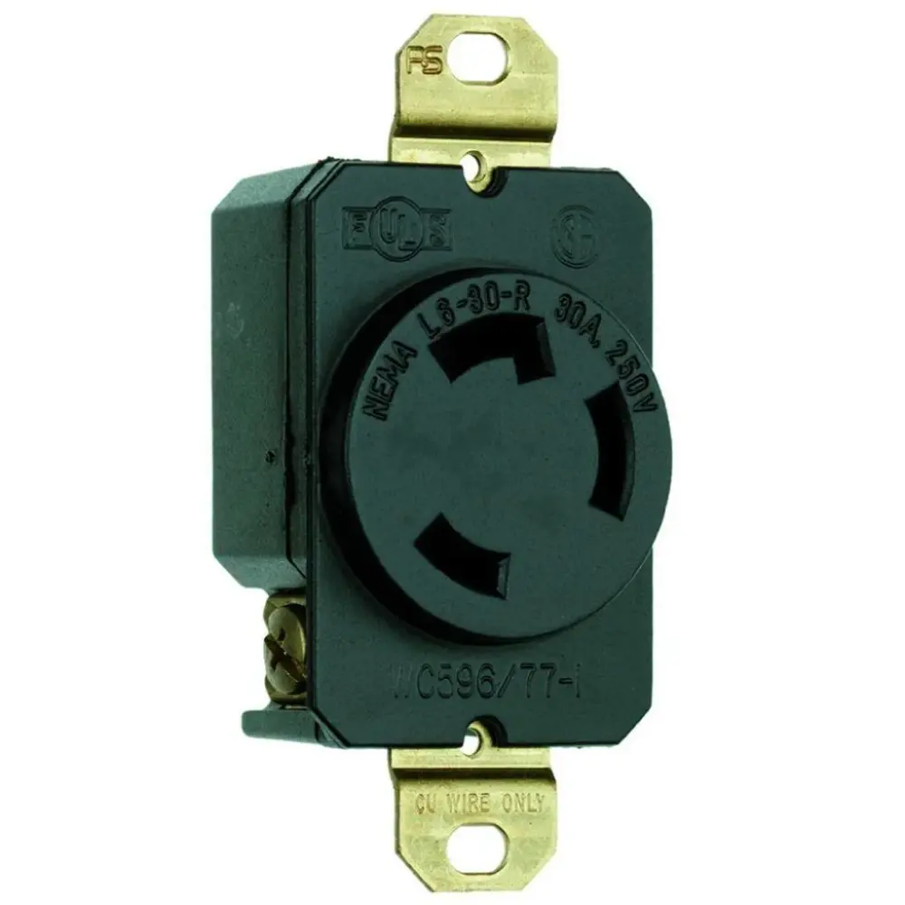 Legrand Pass and Seymour 30 Amp 250 Volt 3 Wire Grounding Locking Single Outlet Ebony Damaged Box