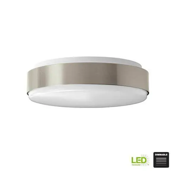 Modern Style 11 . Round Matte Nickel 100 Watt Equivalent Integrated LED Flushmount (Bright/Cool White, Dimmable) Damaged Box