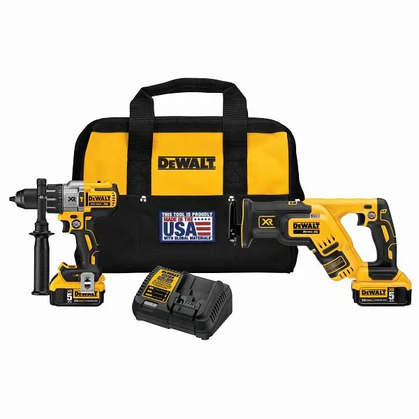 DeWalt Multi-Purpose 20V Max XR Lithium Ion Hammerdrill and Reciprocating Miter Saw Combo Kit (5.0Ah Packs), DCK294P2