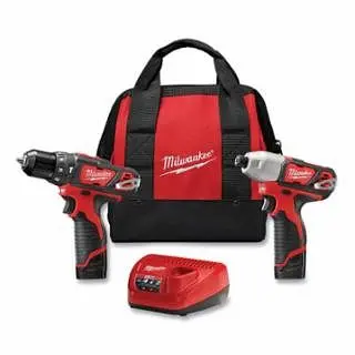 Milwaukee Chemical-Resistant M12 Cordless 2-Tool Combo Kit, 12V, 3/8" Drl/Driver, 1/4" Hex Imp Driver, (2) Batte...