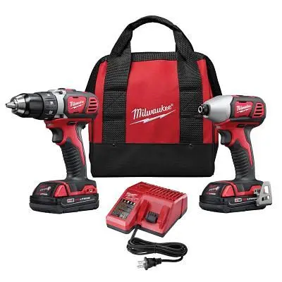 Milwaukee M18 Comp Lithium Ion Impact Drill/Driver Impact Combination Wrench 2 Pieces Combo (2) Battery Kit, 2691-22