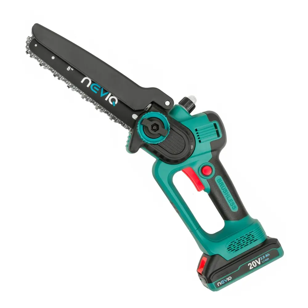 NEVIQ rechargeable chainsaw, 8'' bar, 500W, brushless motor, LX8303