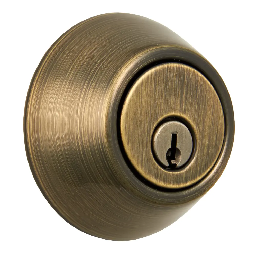 Hyper Tough Keyed Entry Singular Cylinder Deadbolt Antique Brass Finish Damaged Box