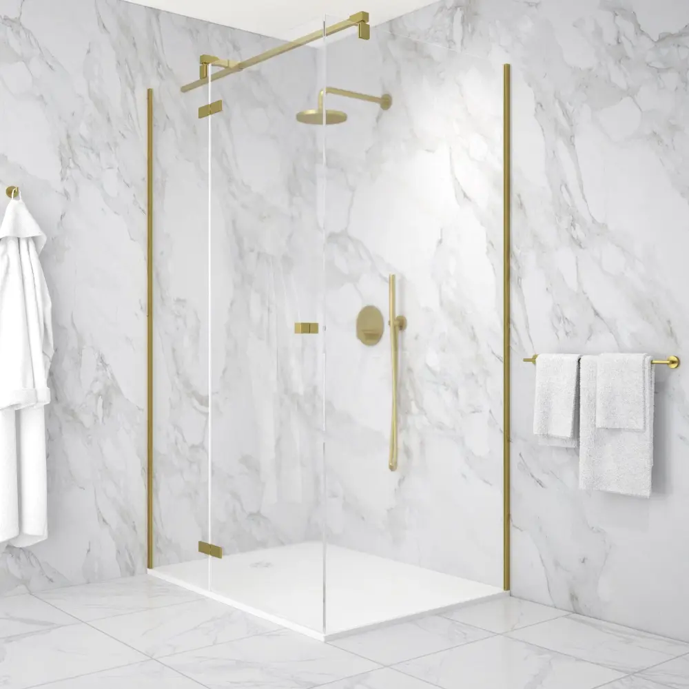 Hinged 1200mm Shower Door & 1000mm Side Panel - Textured Brass