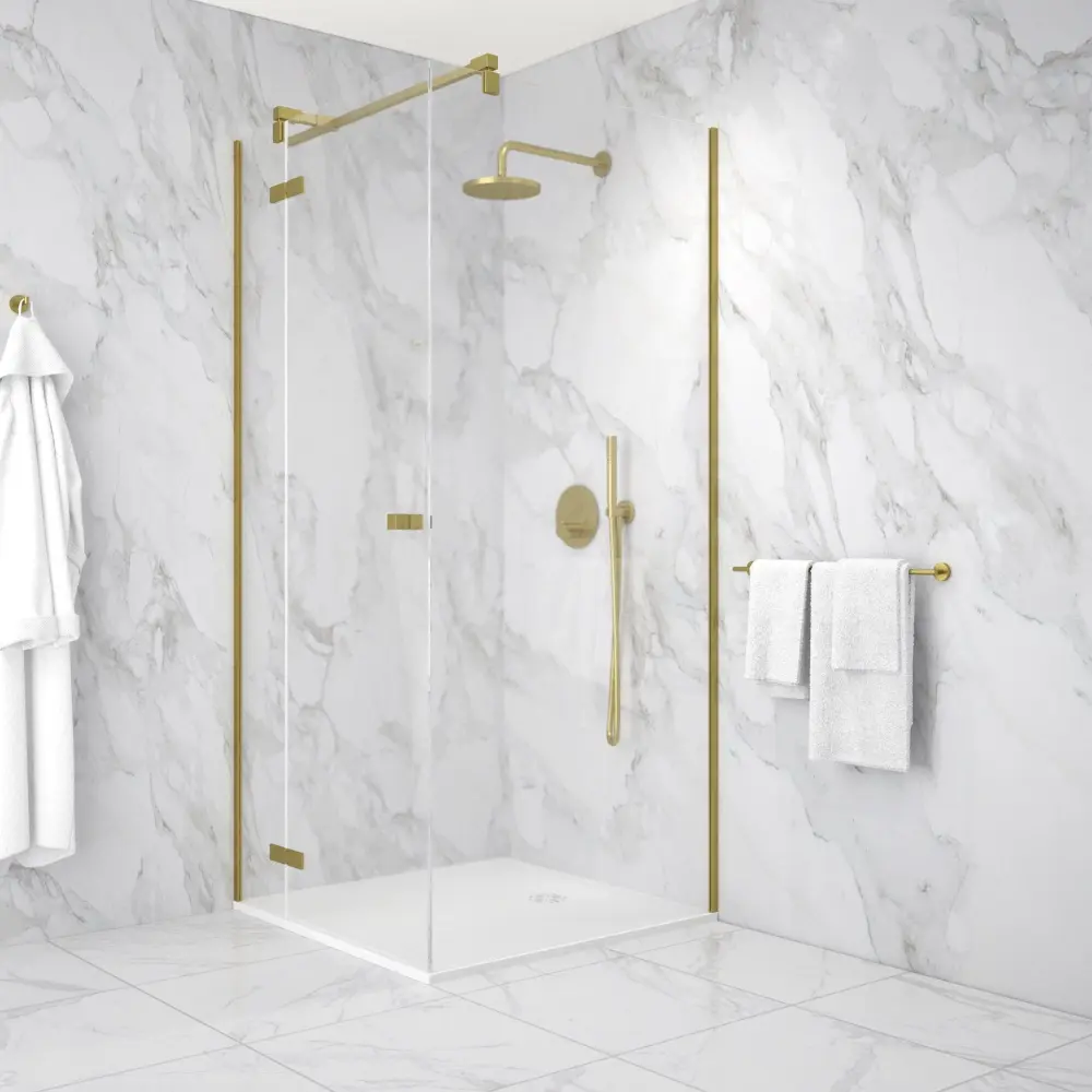 Hinged 900mm Shower Door & 900mm Side Panel - Satin-brushed Brass