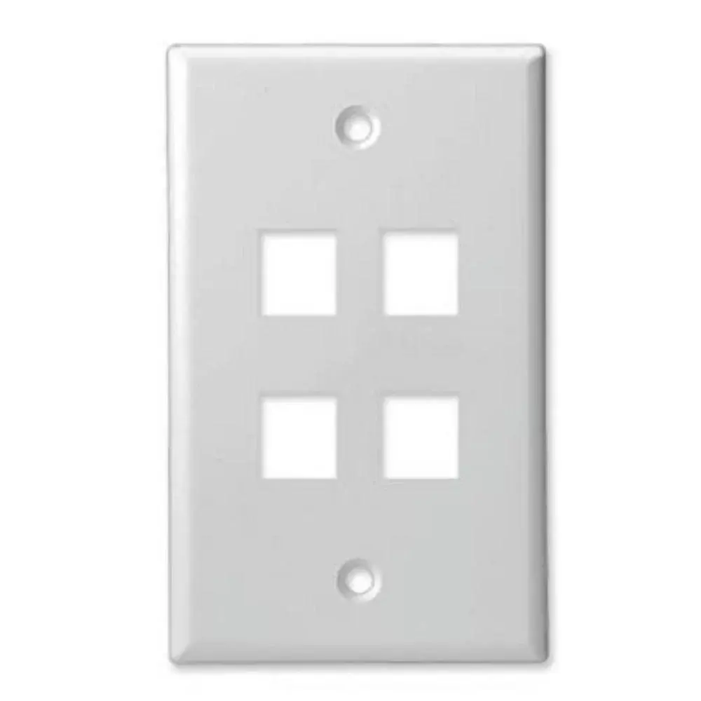 4 PORT- KEYSTONE WALL PLATE- STANDARD SINGLE GANG, UL - SNOW