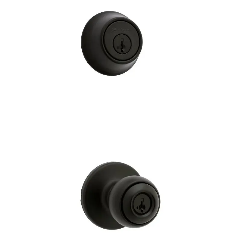 Deadbolt Lock Kwikset 96900-449 Door Knob Combo Pack Deadbolt, Keyed Entry Turn Lock, Polo Design, Matte Onyx, 3 Grade