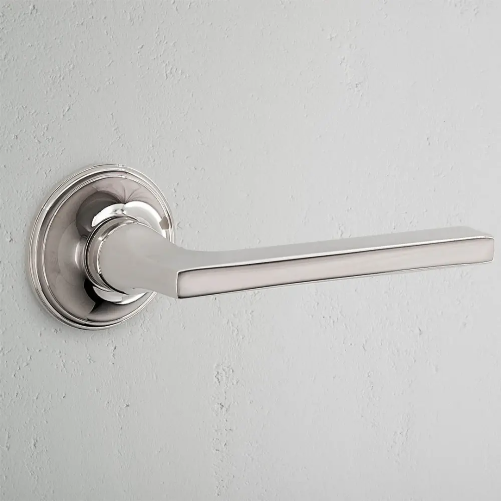Clayton Fixed Door Handle - Reflective Nickel