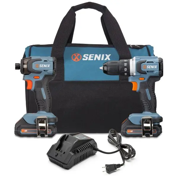 SENIX Optimized 20 Volt Max 2-Tool Cordless Brushless Combo Kit, 1/2-Inch Drill Driver & 1/4-Inch Impact Driver, Batte...
