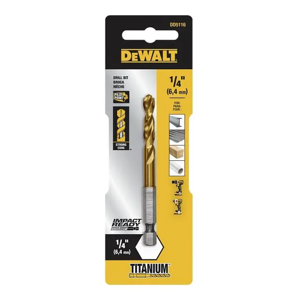 DeWalt 1/4" Titanium Impact Ready Drill Bit, DD5116