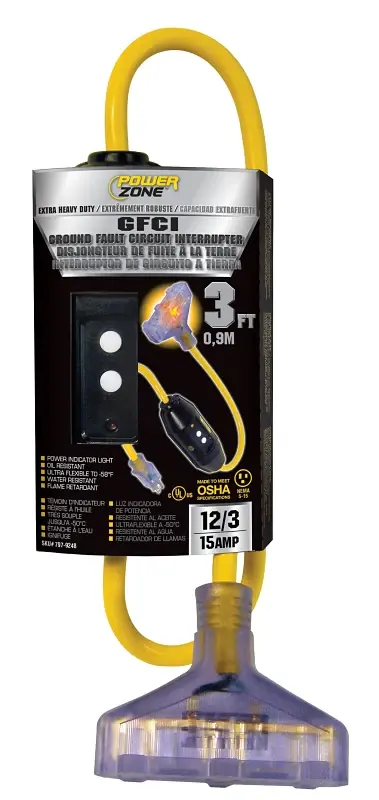 PowerZone ORG320803 Outlet Adapter, 3 ft L, 15 , 125 V, Amber