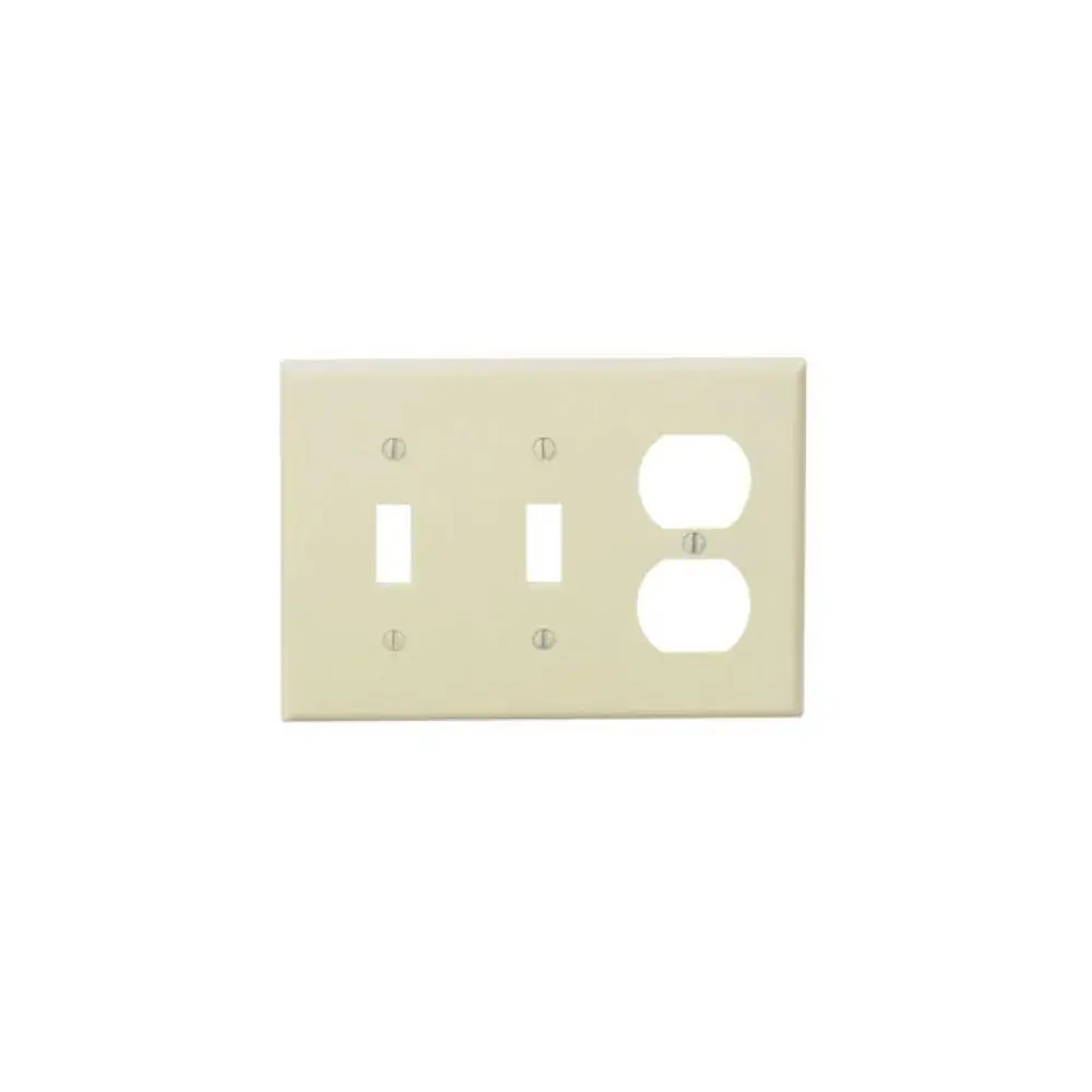 86021 Leviton 3-Gang 2-Toggle 1-Duplex Device Combination Wallplate, Standard Size, Thermoset, Device Fix - Ivory