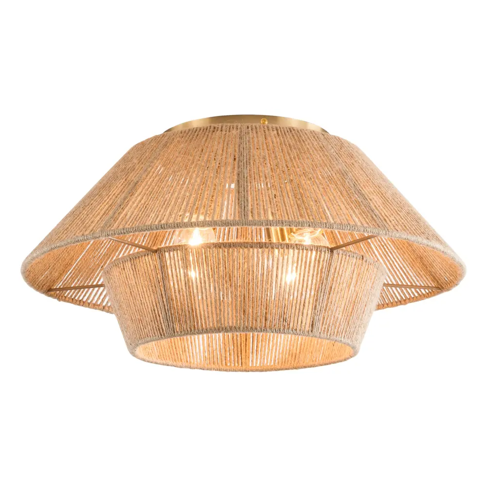 19.68''-4 Lights Farmhouse Electroplating Brass Iron And Rope Flush Attach Lighting Living Room/Bedroom #27006