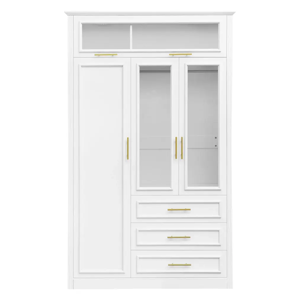 3 Door Wardrobe Armoire LED Lighting And 3 Drawers - Snow