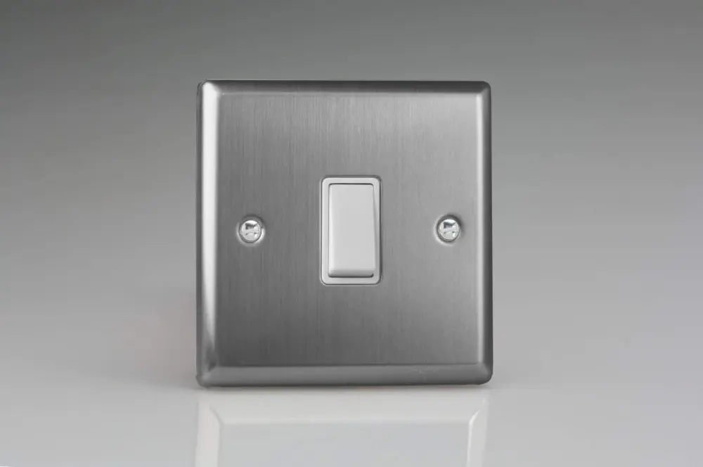 Four Way Varilight XT20W Classic Brushed Steel 1-Gang 20A Twin Pole Switch