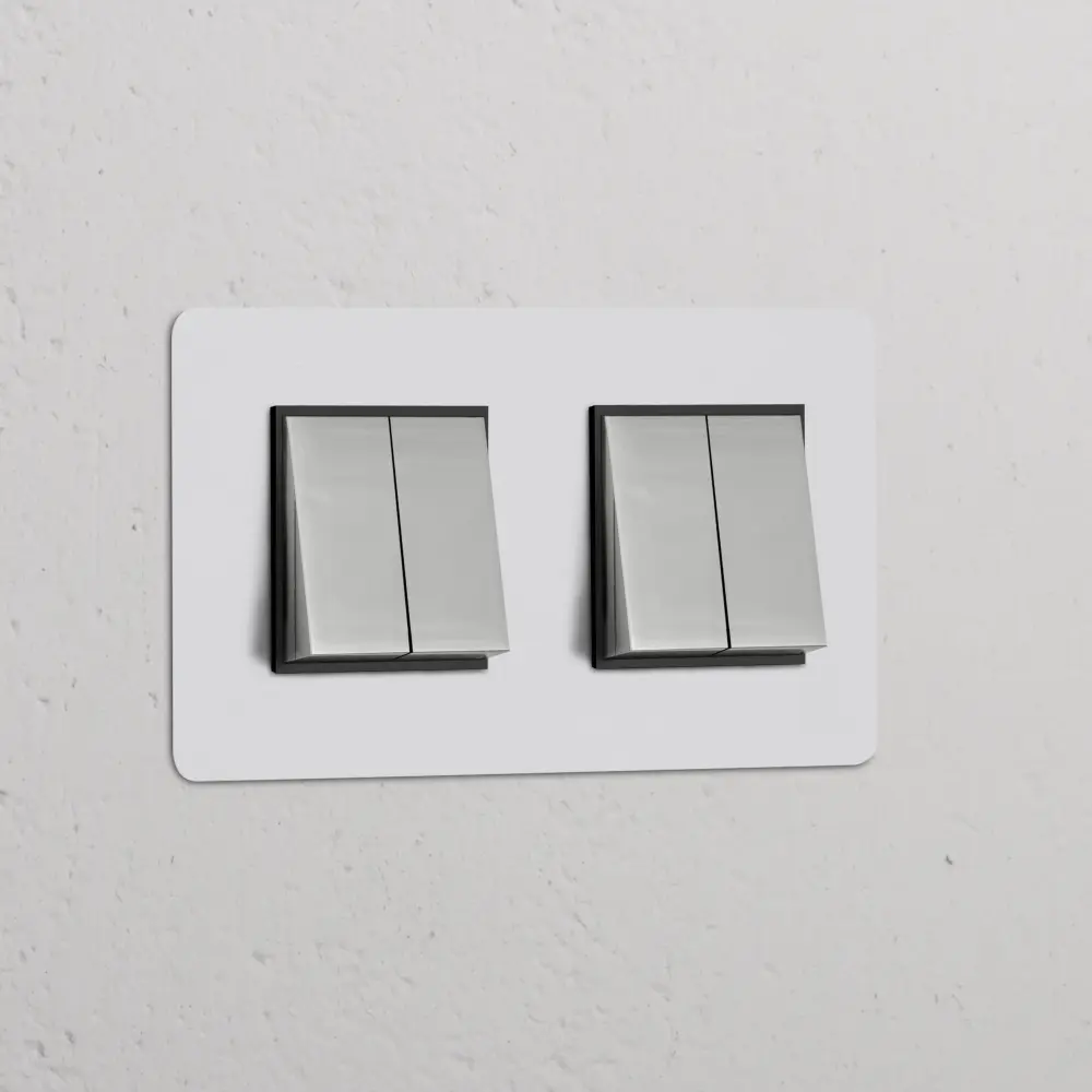 Kew Double 4x Rocker Switch - Paintable Glossy Nickel | Black