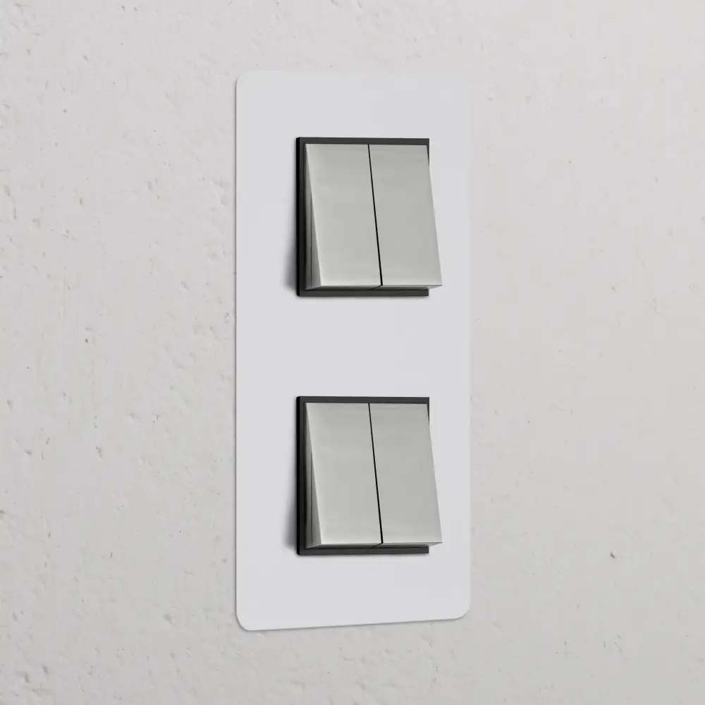 Kew Double 4x Vertical Rocker Switch - Paintable Smooth Nickel | Black