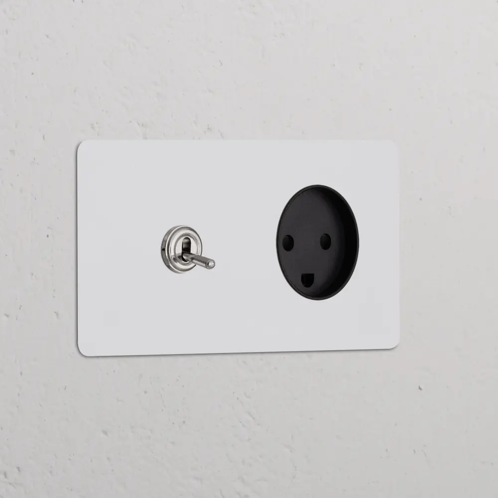 Kew Dual Toggle & Danish Type K Socket - Paintable Polished Nickel | Black