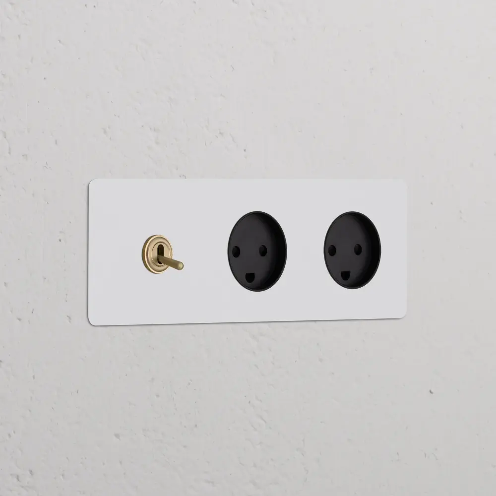Kew Triple Toggle & 2x Danish Type K Socket - Paintable Antique Brass | Charcoal