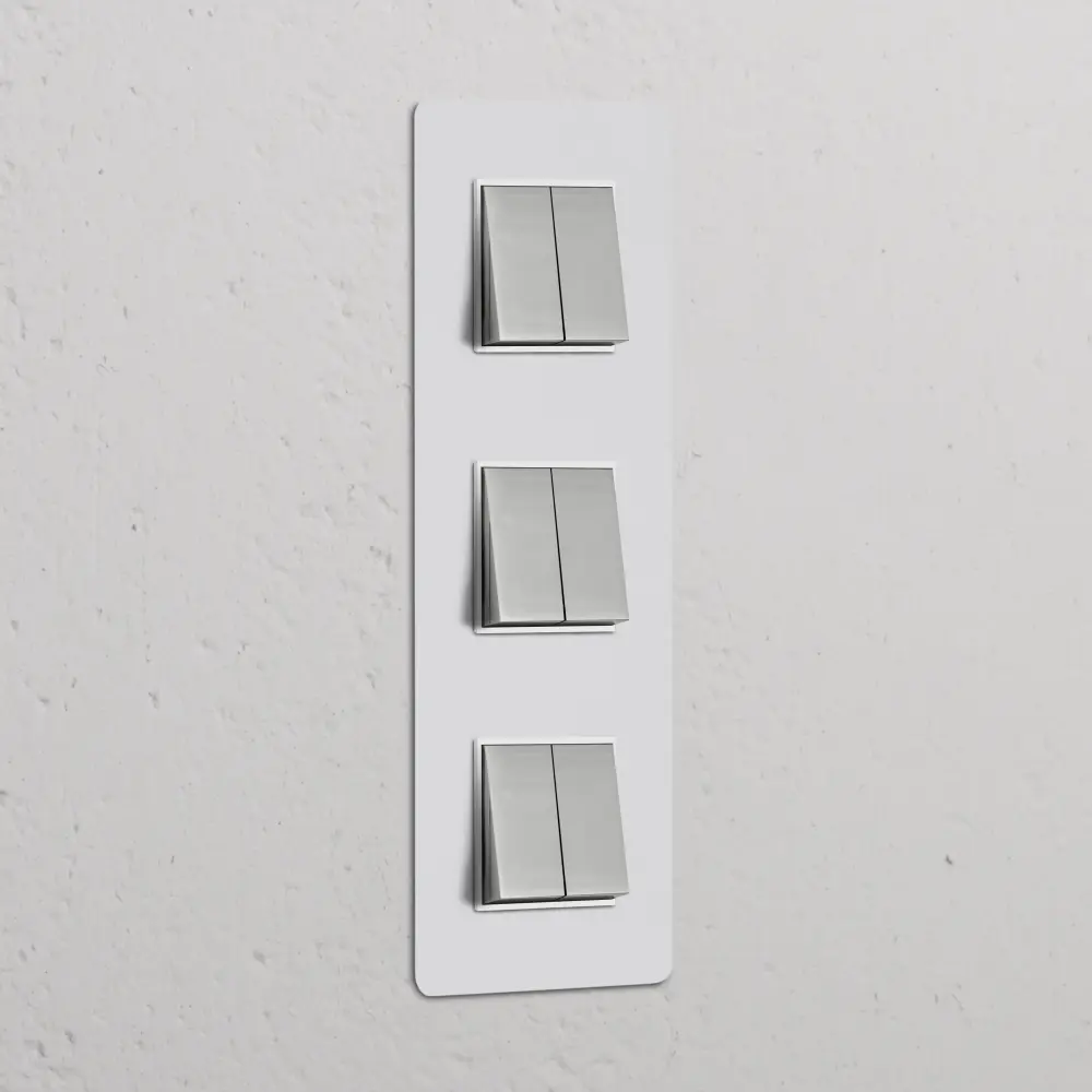 Kew Triple 6x Vertical Rocker Switch - Paintable Polished Nickel | Pearl