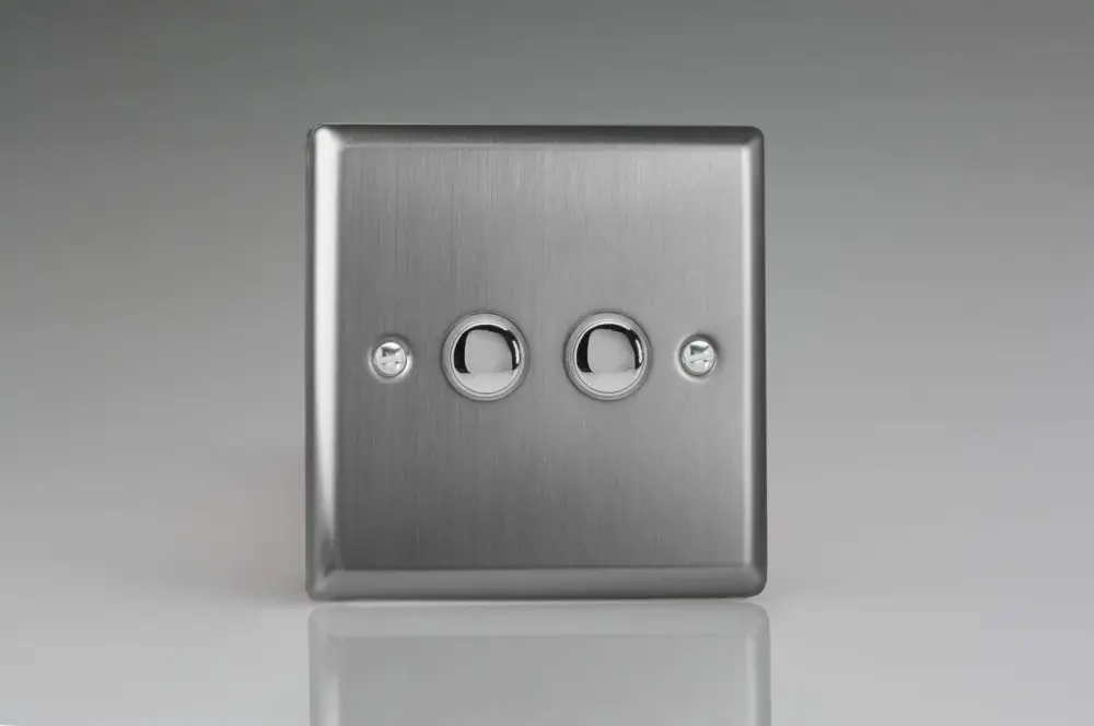 Paddle Rocker Varilight XTM2 Enduring Brushed Steel 2-Gang 6A 1-Way Push-to-Make Momentary Switch