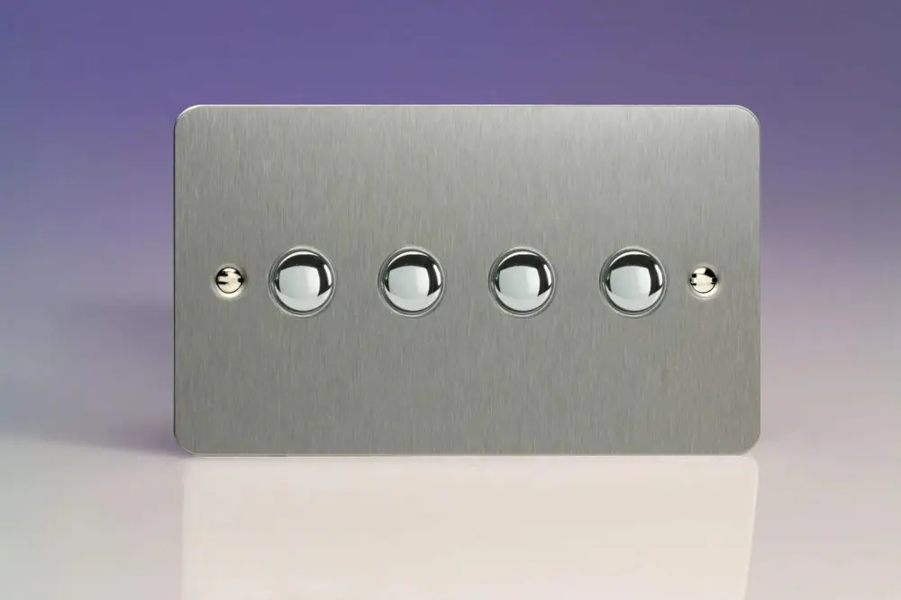 Smart Home Varilight 4-Gang 6A 1-Way Push-to-Make Momentary Switch (Twin Plate) Satin-brushed Steel XFSM4