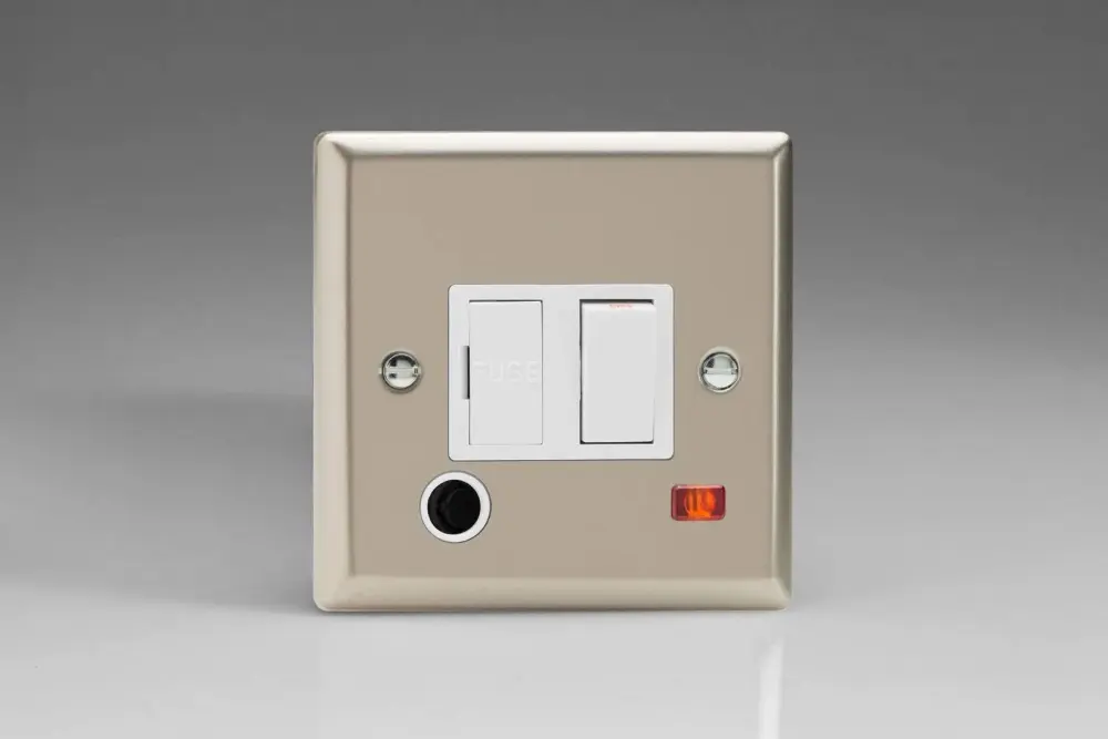 Timer Varilight 13A Switched Fused Spur + Neon + Flex Outlet Satin Shiny metal XN6FONW
