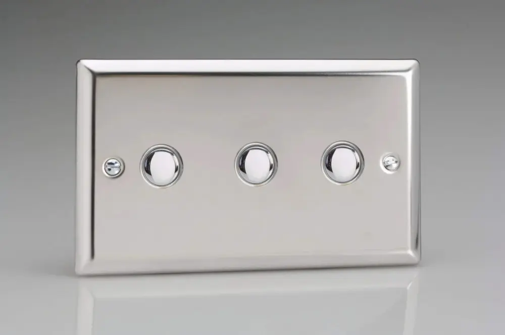 Timer Varilight 3-Gang 6A 1-Way Push-to-Make Momentary Switch (Twin Plate) Mirror Shiny metal XCM3