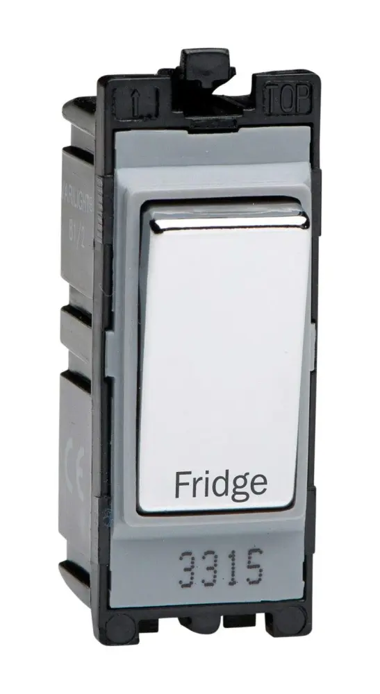 Timer Varilight Engraved 20A 1-Way Double Pole Switch 'Fridge' PowerGrid Chromium G201DC.FG