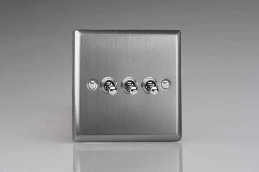 Timer Varilight XTT3 Classic Matte Steel 3 Gang 10A 1 or 2 Way Toggle Light Switch