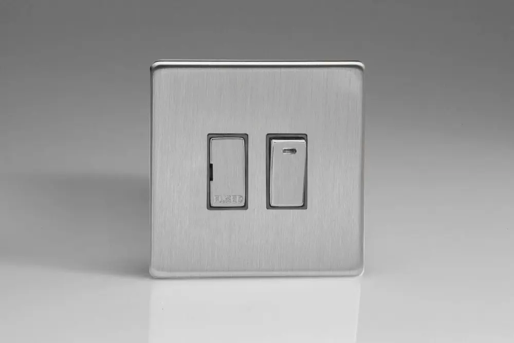 Varilight 13A Switched Fuse Spur + Neon Matte Steel - 600W Incandescent