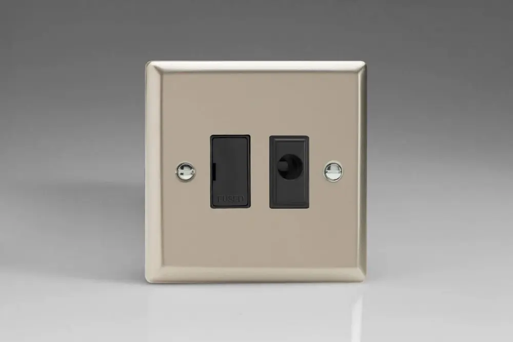 Varilight 13A Unswitched Fused Spur + Flex Outlet Satin Shiny metal XN6UFOB - 600W Incandescent