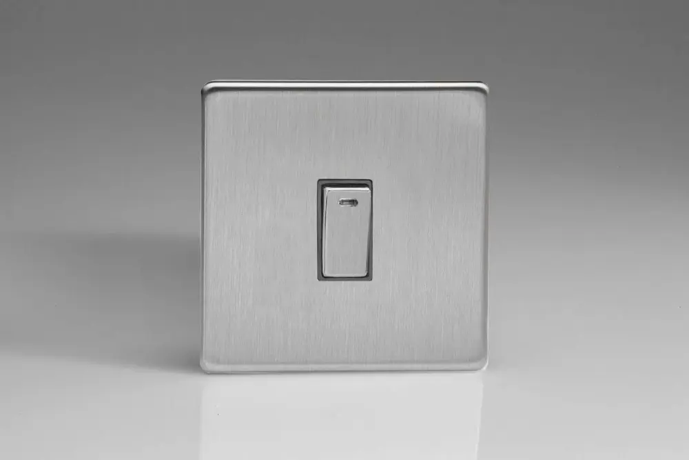 Varilight 1-Gang 20A Double Pole Rocker Switch + Neon Brushed Metal