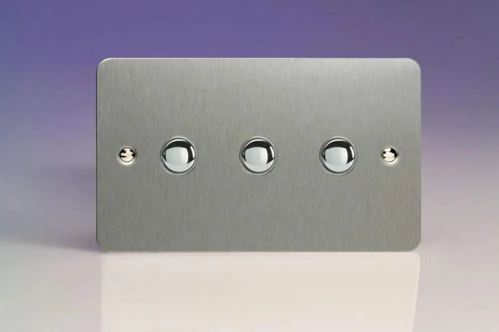Varilight 3-Gang 6A 1-Way Push-to-Make Momentary Switch (Twin Plate) Soft-touch Steel XFSM3