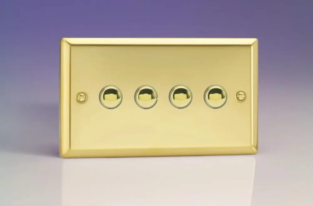 Varilight 4-Gang 6A 1-Way Push-to-Make Momentary Switch (Twin Plate) Victorian Warm alloy XVM4 - 600W Incandescent
