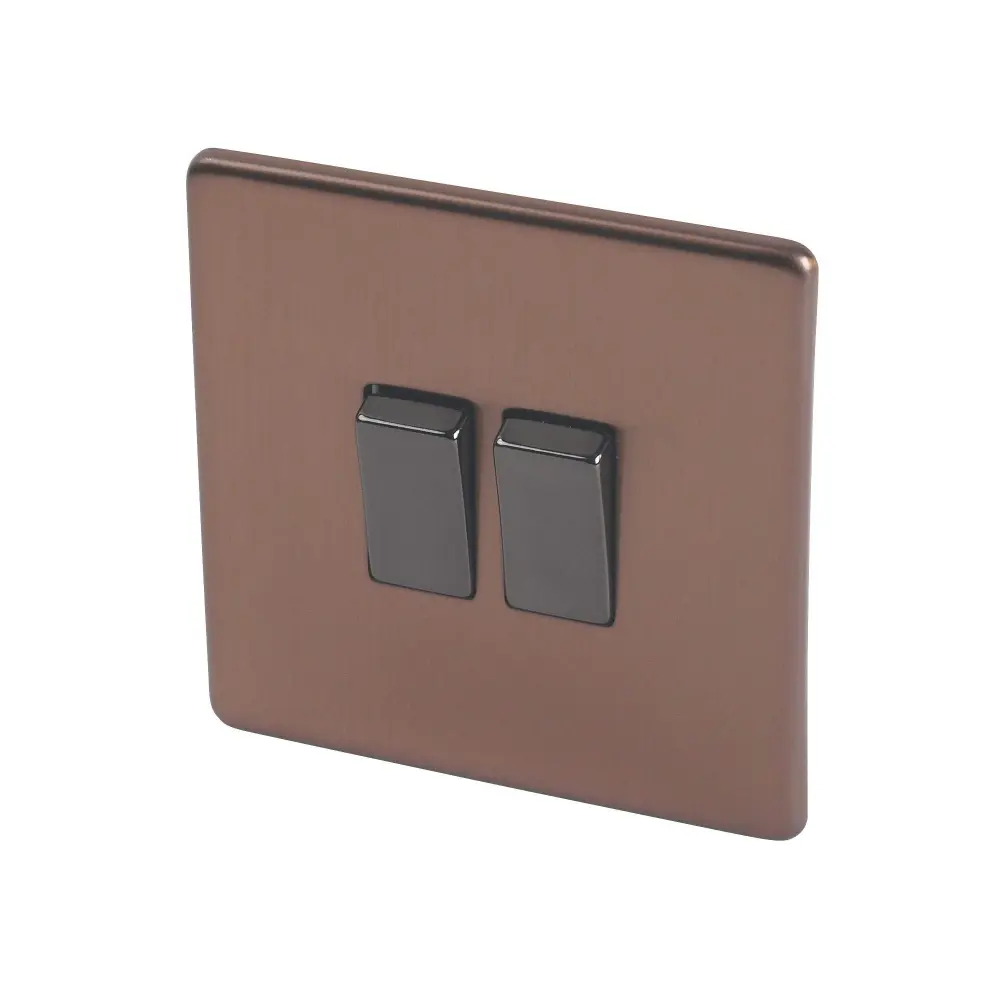 Varilight Flat Plate Screwless Matte Bronze 2-Gang 2-Way 10 Amp Light Switch