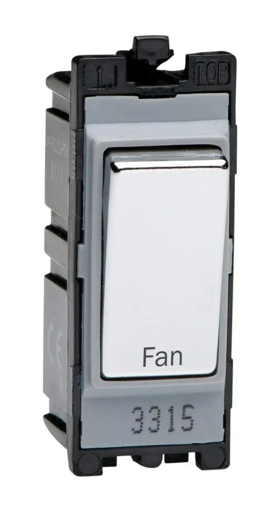 Varilight Inscribed 20A 1-Way Double Pole Switch 'Fan' PowerGrid Chrome G201DC.FN