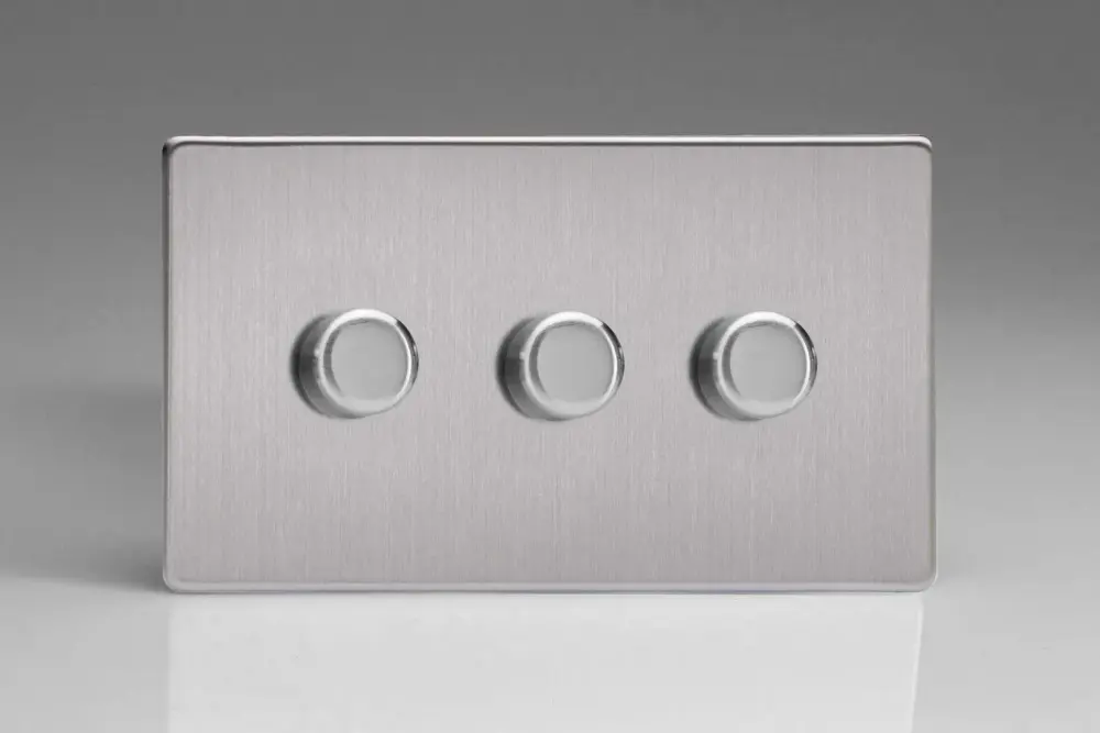 Varilight JDSDP303S Leading & Trailing Edge Brushed Stainless 3 Gang