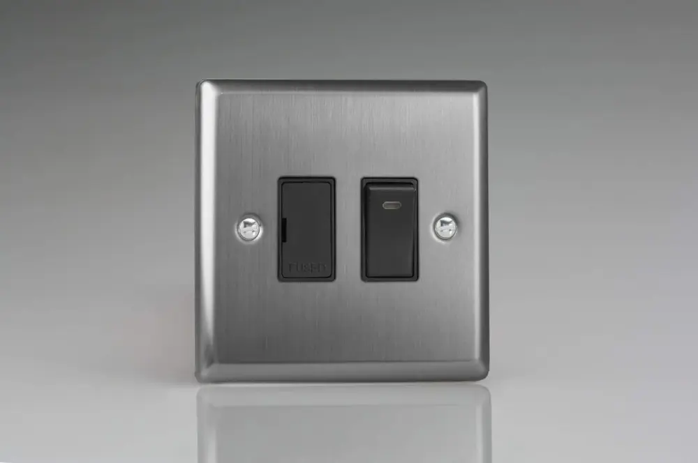 Varilight XT6NB Archetypal Brushed Steel 1-Gang 13A Switched Fused Spur + Neon