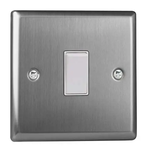 Varilight XTBPW Timeless Brushed Steel 1-Gang 10A Retractive Light Switch Compatible Google Home