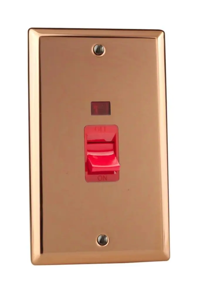 Varilight XY45N.CU Twofold Pole Switch + Neon 45 Amp 2-Gang Polished Copper (Black Inserts)