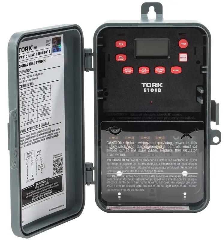 Tork E101B Lcd Timer, 30 , 120/277 VAC, 1 min to 24 hr Time Setting, 24 hr Cycle, Gray Easy Program